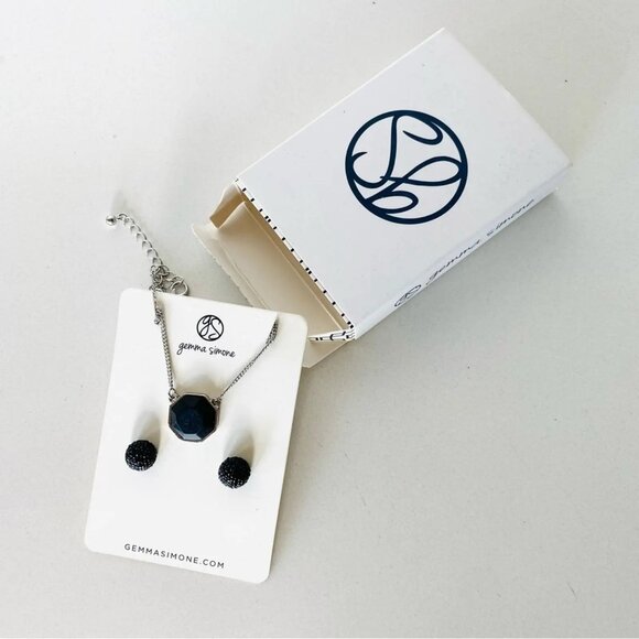 Gemma Simone Black Druzy Earrings and Matching Necklace Set New in Box - Picture 3 of 3